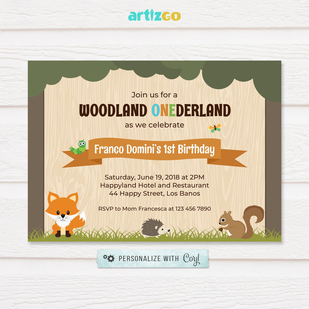 Editable Woodland Animals Birthday Invitation Printable by Artizgo