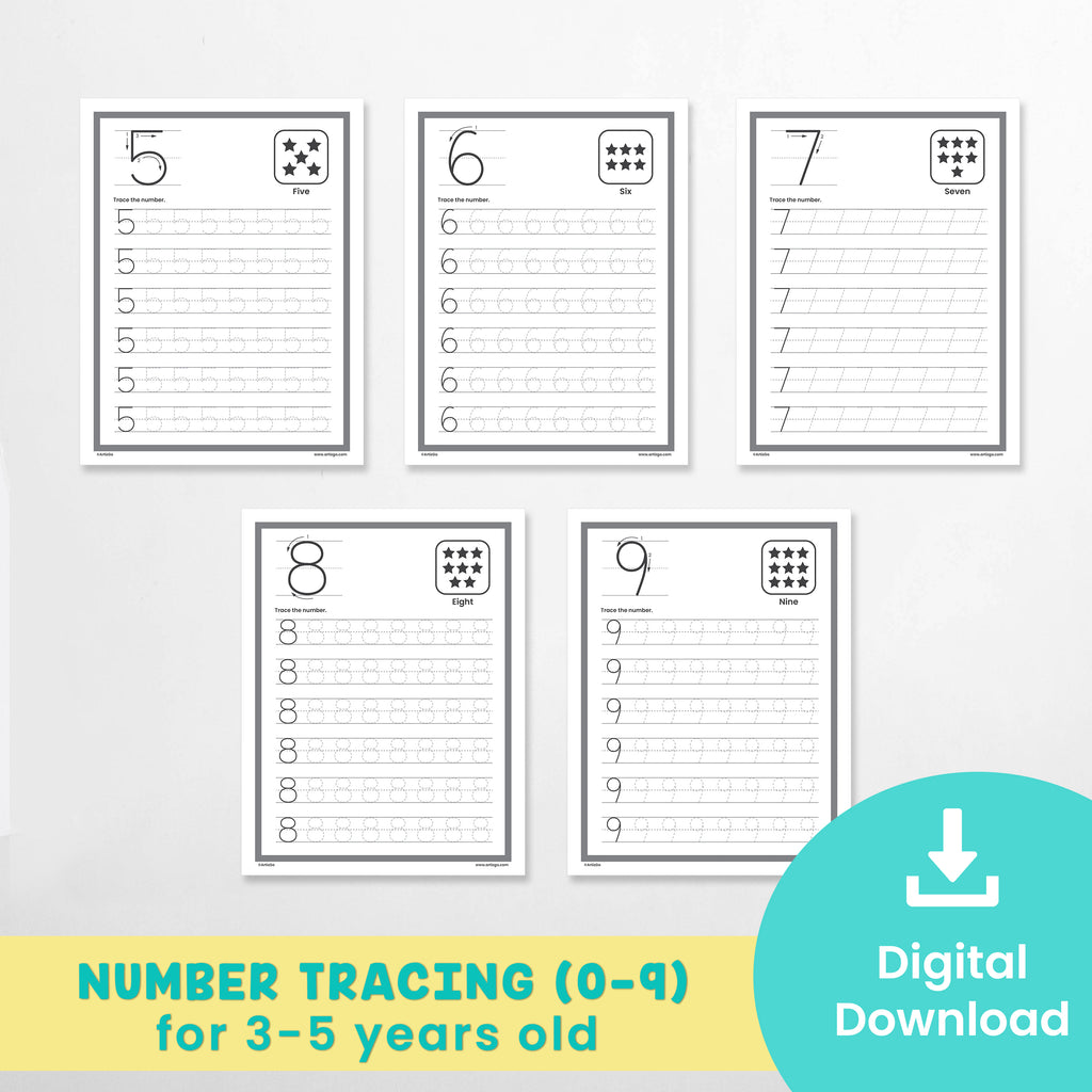 Numbers Tracing Worksheets 5-9