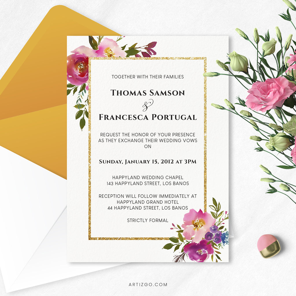Editable Spring Lush Wedding Invitation Printable by Artizgo