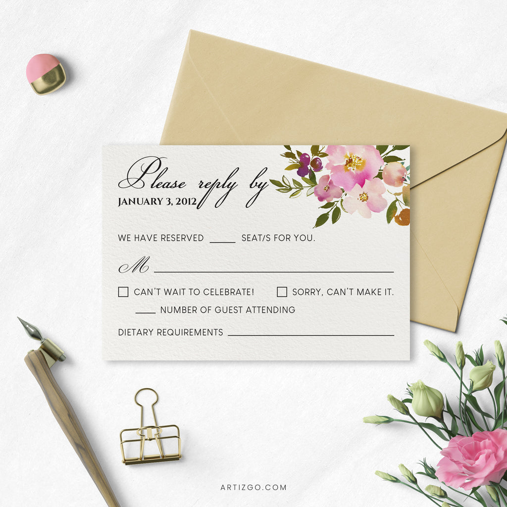 Editable Spring Lush Wedding RSVP Card Printable by Artizgo