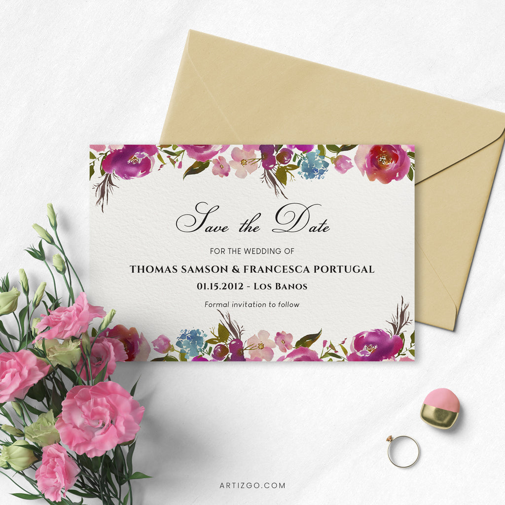 Editable Spring Lush Wedding Save the Date Card Printable by Artizgo