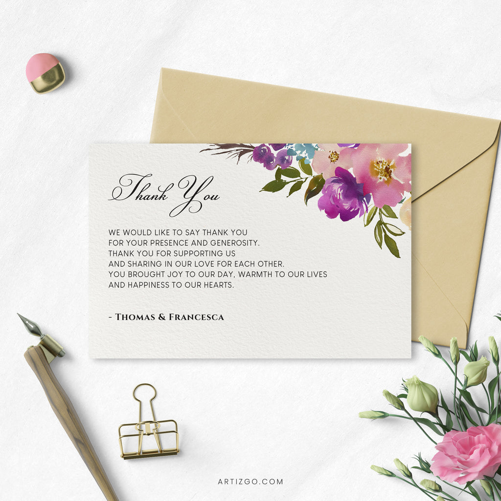 Editable Spring Lush Wedding Thank You Card Printable by Artizgo