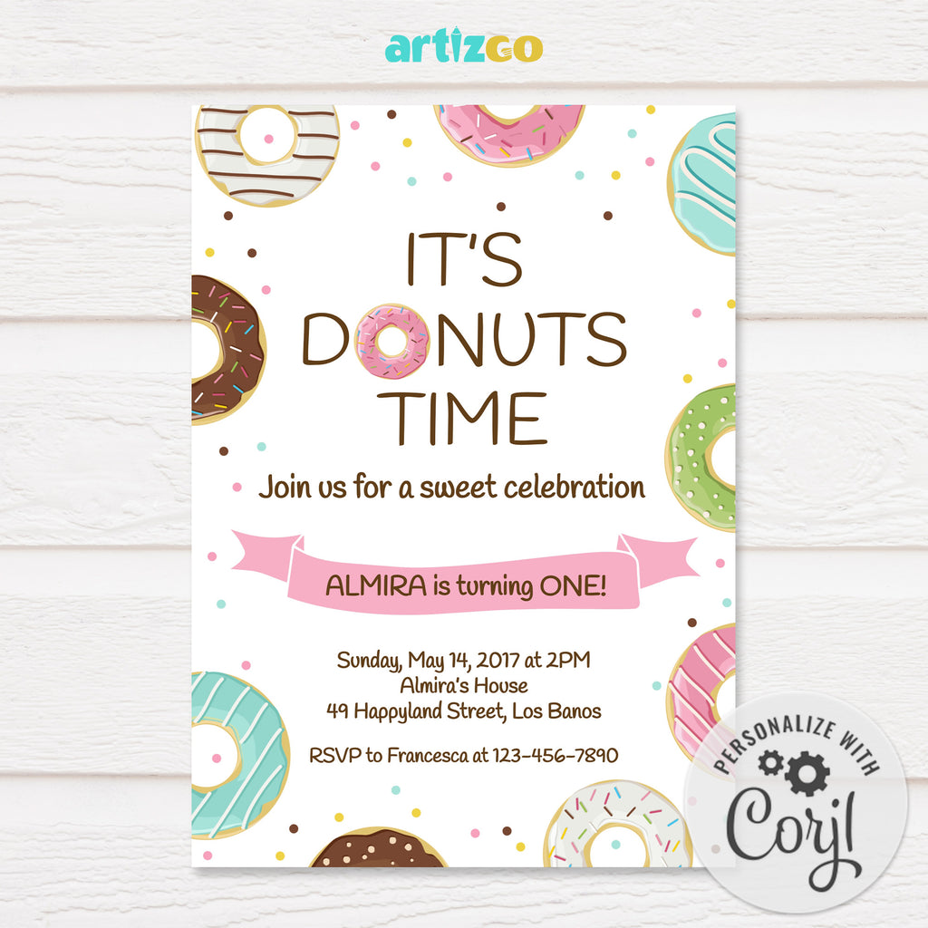 Editable Donut Birthday Party Invitation Printable by Artizgo