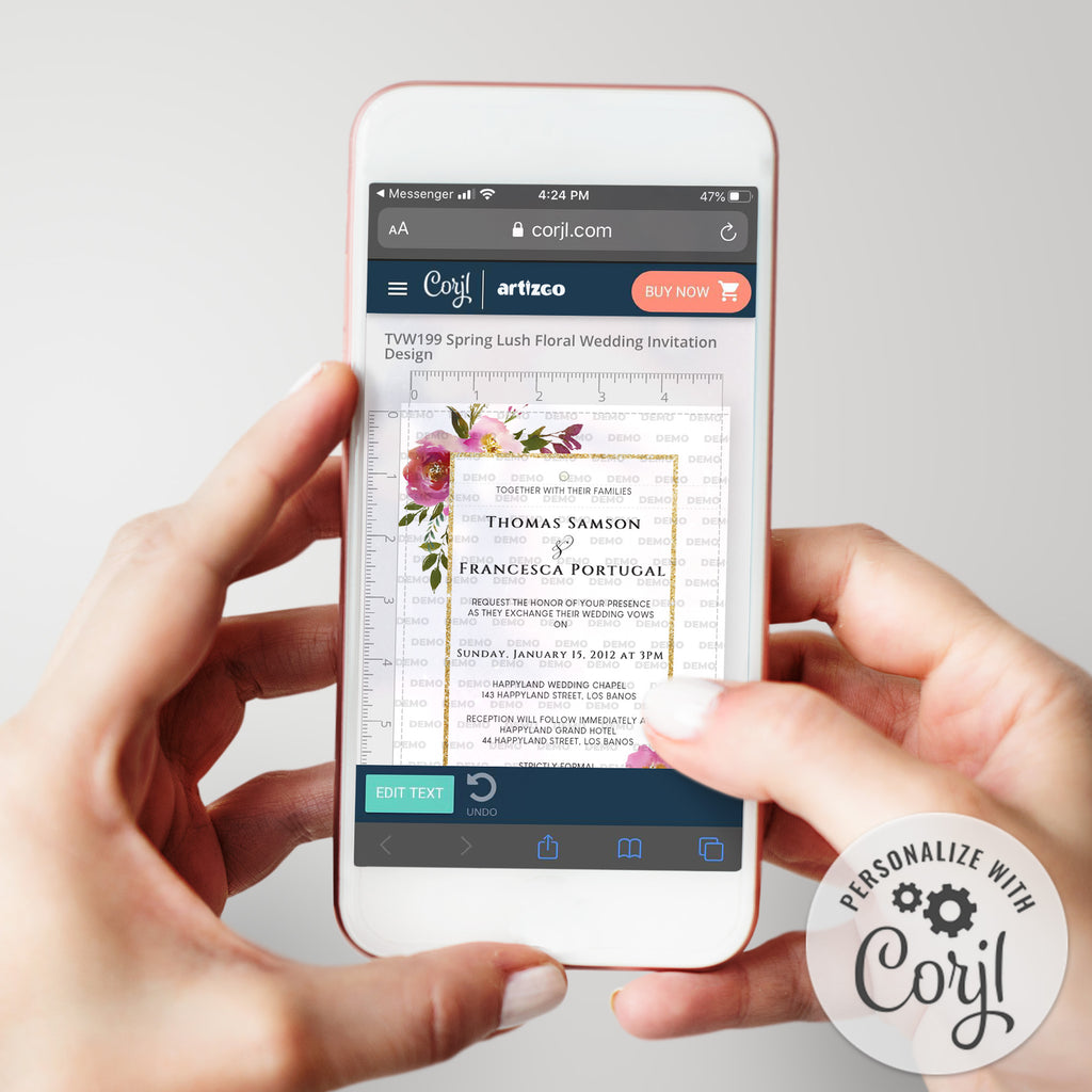 Editable Spring Lush Wedding Invitation Printable - Edit on Smartphone